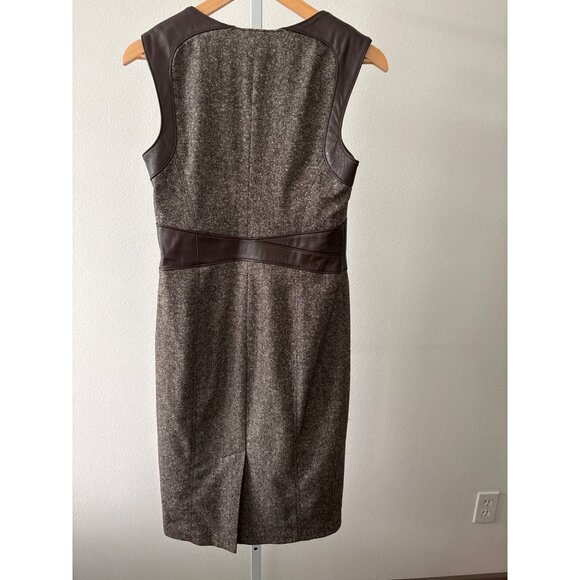 Y2K Bebe Dress Sz 10 Wool Blend Tweed Leather Corset Detail Lace Up Bodycon Slit - Picture 3 of 16